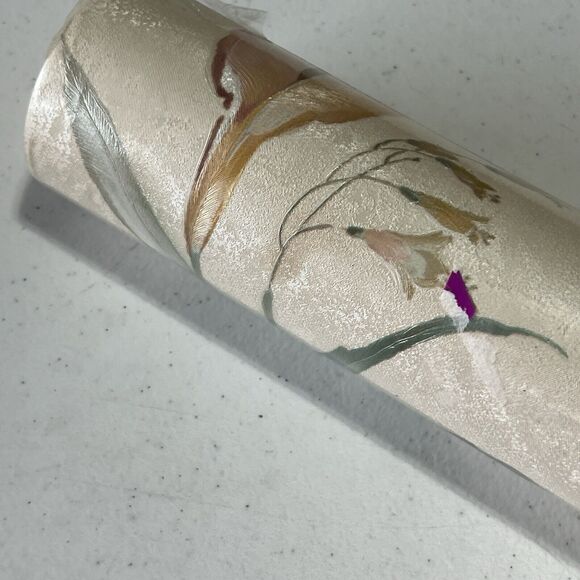 Roll of Vtg Peach Pink Floral Calla Lily Wallpaper Luxury Vinyl 90s Pearl Sheen - Picture 10 of 15
